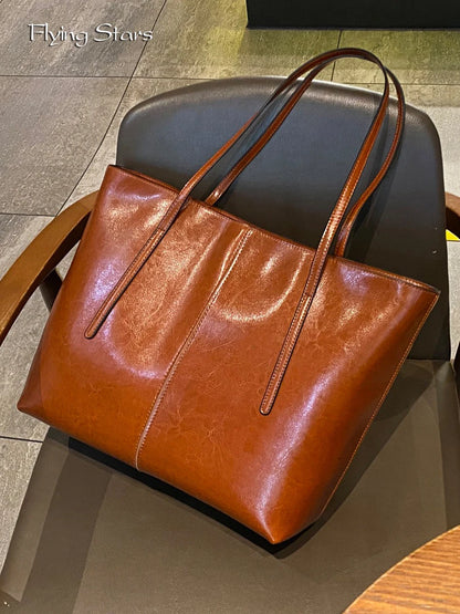 Luxury Women Leather Tote Bag Top Layer Cowhide Large Capacity Fashionable Handbag Brand Designer Shoulder Bag 2025 New Handbag