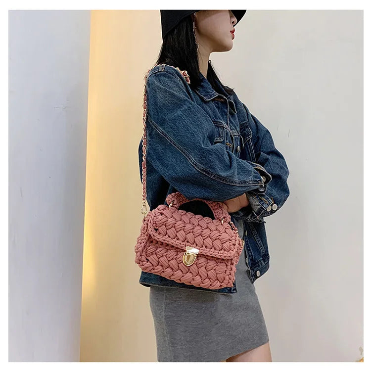 New Rope Woven Women Handbags Designer Knitting Chains Shoulder Crossbody Bag Casual Lady Hand Bags Small Flap Purses