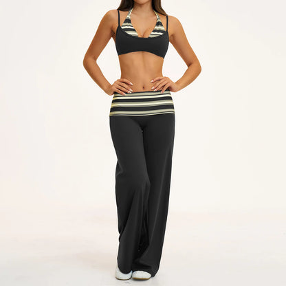 2PCS Stripes Fitness Suit Women's Tracksuits Polka Dot High Waist Workout Capri Pants Sports Set Female Yoga Sports Clothes