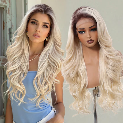13*6 Lace Front Synthetic Wigs for Black Women Brown Copper 26 Inches Long Wavy Curly Wigs With Baby Hair Natural Hairline Wigs