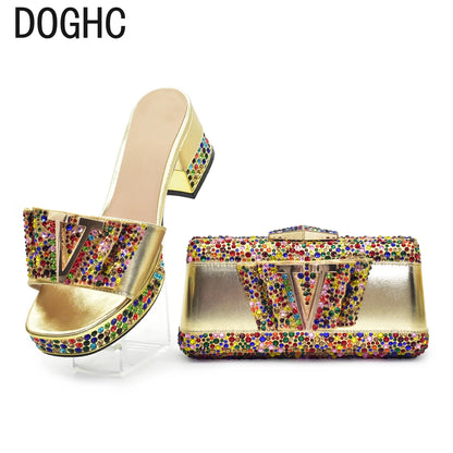 New Shoe and Bag for Nigeria Party Wedding Peep Toe Italian Women Shoes Matching Bag Decorate with Rhinestone for Wedding Dress