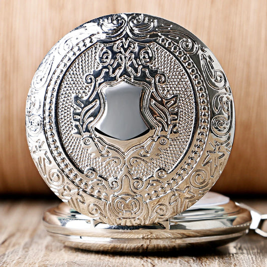 Vintage Elegant Silver Manual Mechanical Pocket Watch Men's Fob Chain Arabic Numerals Dial Pendant Pocket Clock Retro Gift Male