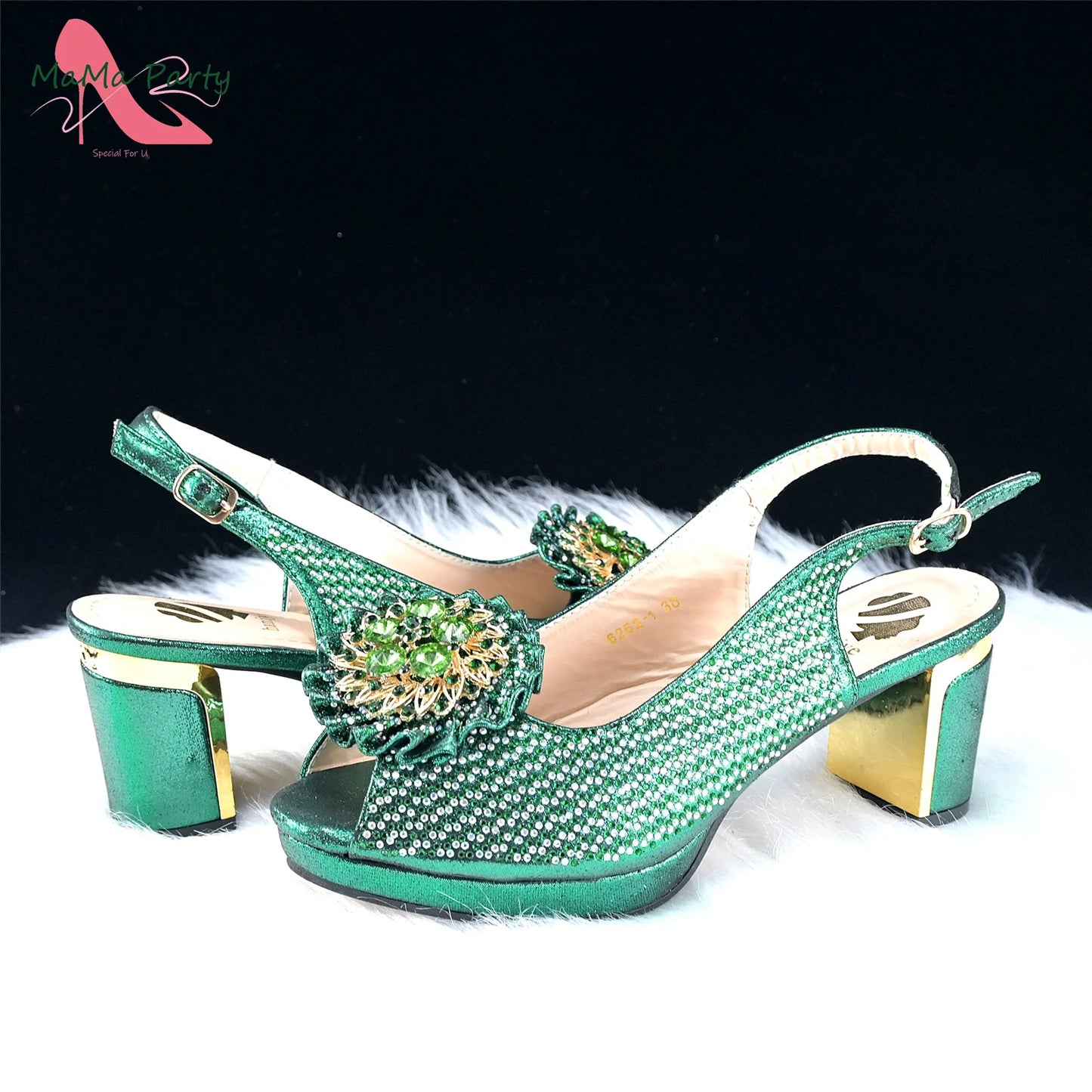 Mature Italian Women Shoes Matching Bag Set in Green Color 7 CM Comfortable Heels with Plaform Elegant Peep Toe Sandals