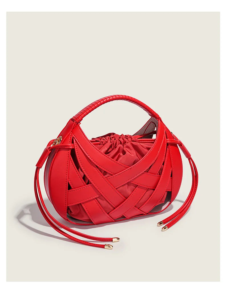 Fashion Woven Hollow Women Handbags Luxury Designer Ladies Shoulder Messenger Bag Small Totes Tassel Lady Composite Bag Burgundy