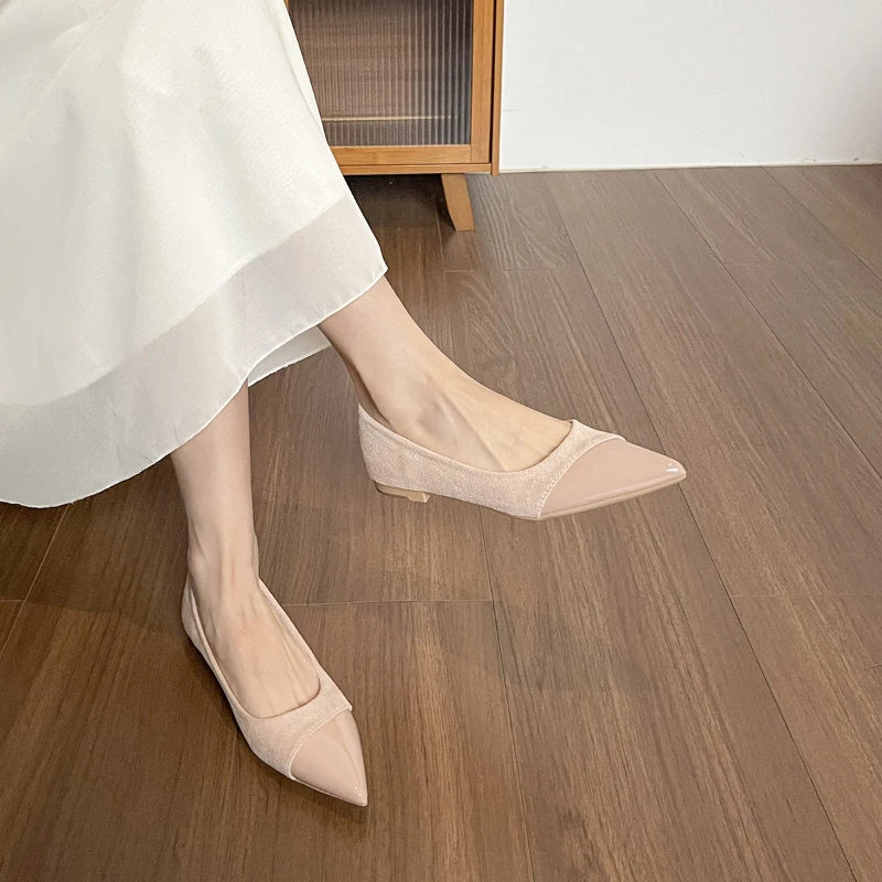 Women French Pointed Toe Flat Shoes Summer Fairy Style Patchwork Casual Shoes Elegant Shallow Footwear Matching Dresses Daily