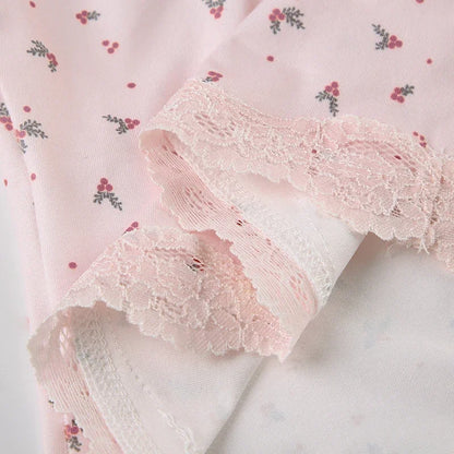 Summer Two-piece Pajamas Set for Women Sleepwear  Floral Lace Pink Sleeveless Camisoles and Slim Shorts Loungewear
