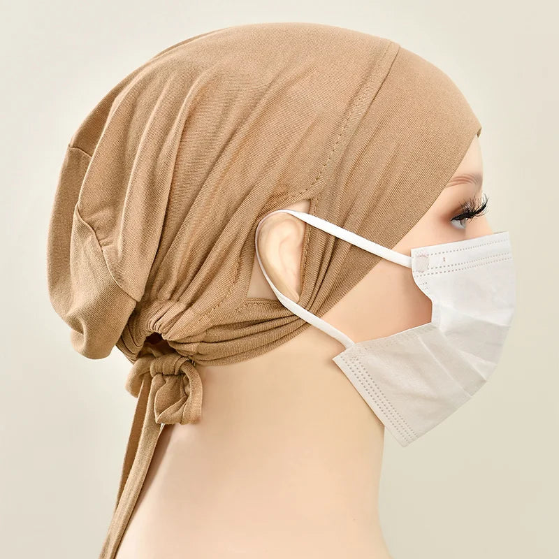 Jersey Cotton Muslim Women Under Hijab Cap With Ear Hole Inner Hijab Cap Round Forehead Underscarf Bonnet Femme Musulman