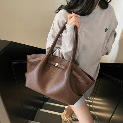 Luxury Lychee Pattern Underarm Shoulder Bags PU Leather Solid Color Women's Handbags Large Capacity Tote Bag Travel