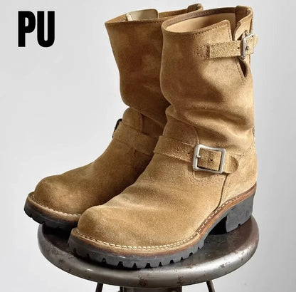 Motorcycle Boots Men's Black Knight Shoes Black Leather Belt Buckles Chelsea Boots Trendy Luxury Handmade Men's Shoes