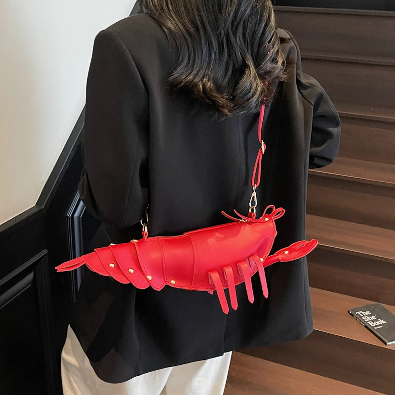 PU Zipper Commuting Crossbody Bags Lobster Shape Niche 2025 High Quality Ladies Bags Solid Color Rivet Fashion Shoulder Bags