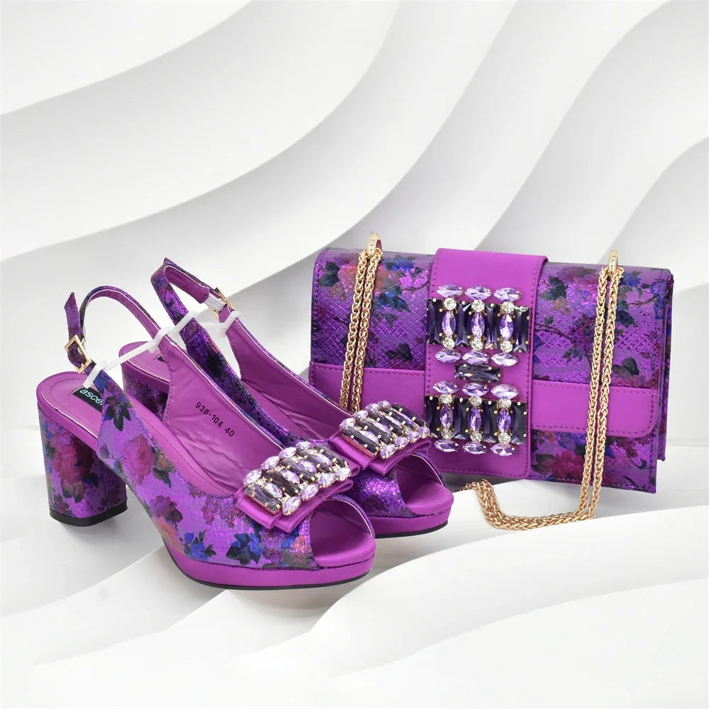 Latest Party Shoes and Bag Match for Women Rhinestone Shoe and Bag Set for Party in Women Nigerian Peep Toe Sexy Wedding Pumps