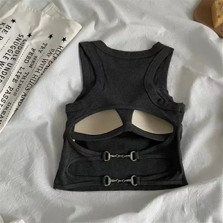 New Women Sports Tank Tops With Bra Pad Casual Crop Tops Backless Knitt Running Camisole For Women Streetwear Tops