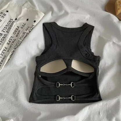 New Women Sports Tank Tops With Bra Pad Casual Crop Tops Backless Knitt Running Camisole For Women Streetwear Tops