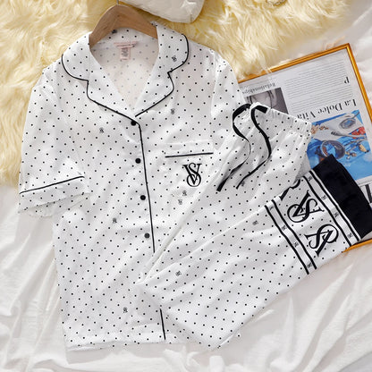 Victoria's Secret Suit Womens Silk Satin Pajamas Set Short Sleeve Shorts Sleepwear Loungewear Soft Breathable Button Down Pyjama