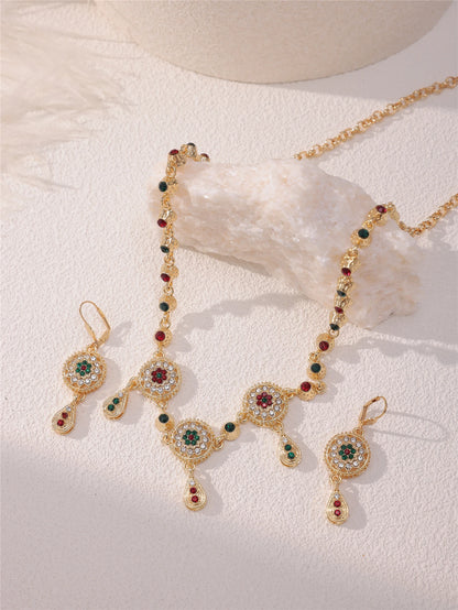 Moroccon Style Inlaid Rhinestone Design Necklace Plus Earring Set To Meet A Variety Of Occasions To Wear Jewelry