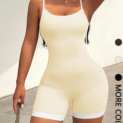 Seamless Color Block Sexy One-Piece Jumpsuit Slim Fit Strap Vest Bodysuit for Trendy Women