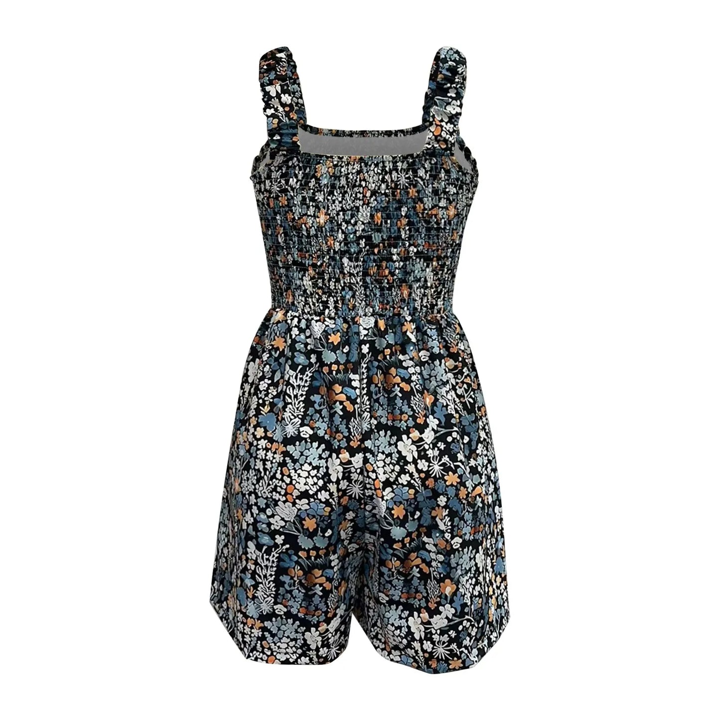 Ladies' Summer Casual Smocked Rompers Chic Square Neck Sleeveless Loose Shorts Jumpsuits Thin Bohe Style Beach Vacation Outfits