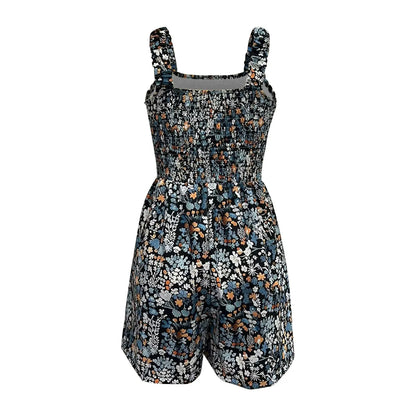 Ladies' Summer Casual Smocked Rompers Chic Square Neck Sleeveless Loose Shorts Jumpsuits Thin Bohe Style Beach Vacation Outfits
