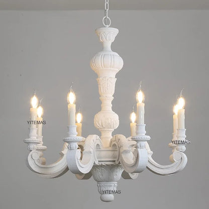 Antique White Wood Chandeliers Mid Century Chandelier Vintage French Hanging Chandeliers Classic 5/6/8 Lights Dining Living Room