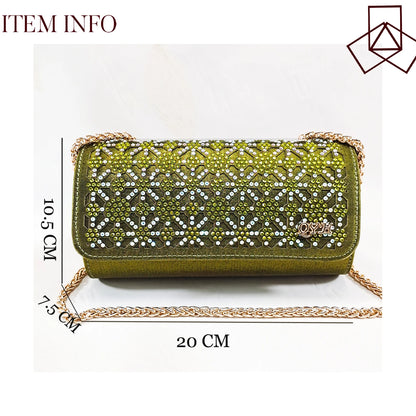 Queena Yan Popularity Olive Color Rhinestone Decoration Design Peep Toe Party Wedding Women High Heels and Bag Set