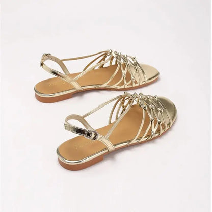 ZAROY Luxury Gold Gladiator Flat Sandals Woman Summer Narrow Band Open Toe Roman Shoes Casual Strap Sandalia Zapatos босон