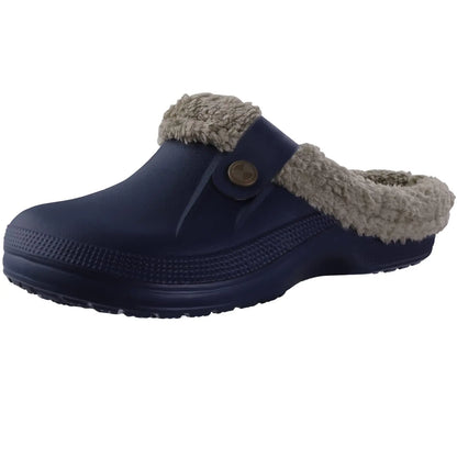 Shevalues Fuzzy Men Clogs Slippers Winter Fur Men Slippers Waterproof Garden Shoes Men Warm House Shoes Anti-slip Fur Slippers