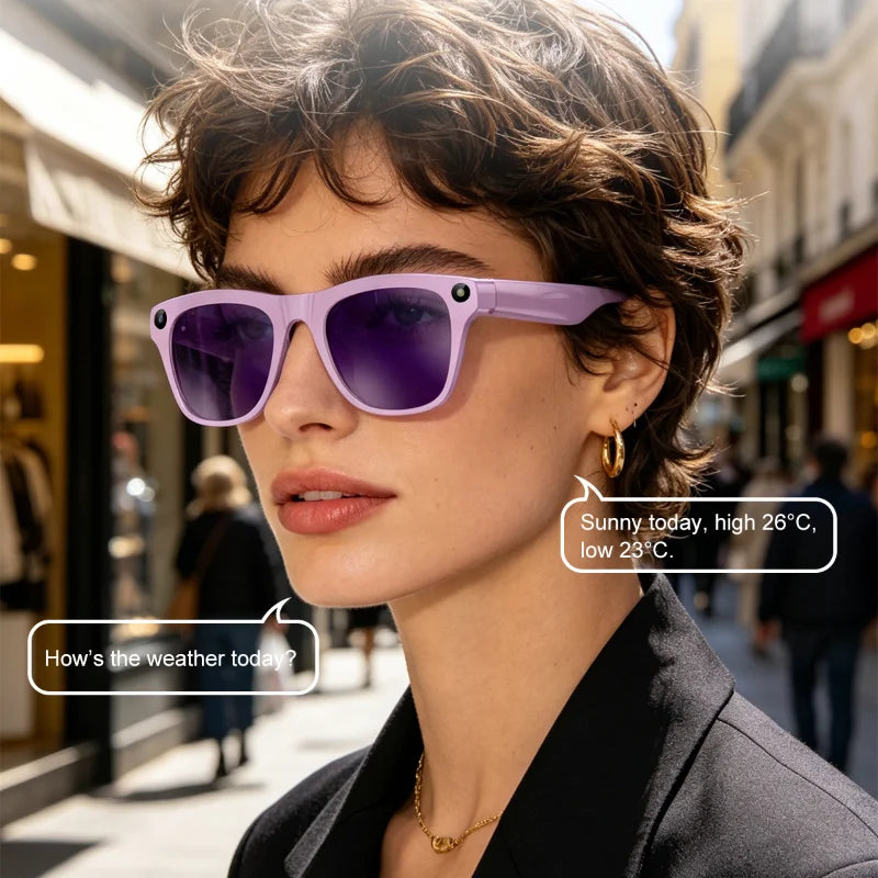 AI Smart Shooting Glasses with 8MP HD Camera AI Translation Bluetooth Call Video Record Music Playback Multi-functional Fashion