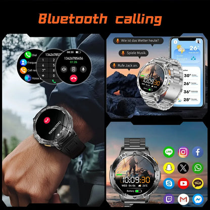 TANK Ultra Outdoor Smartwatch 1400mAh Battery Military Watches Waterproof Two-color Tactical LED Flashlight Men Sports Bracelet