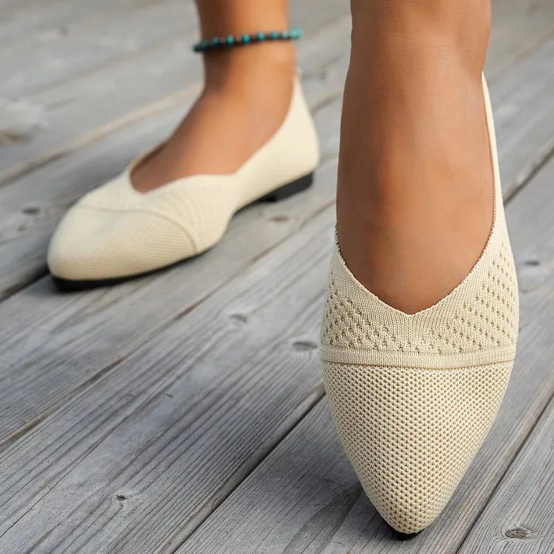 Summer Fashion Solid Color Low-Top Shoes Luxury Round Toe Women's Knit Slip-on Outdoor Walking Shopping Women's Flat Shoes 36-43