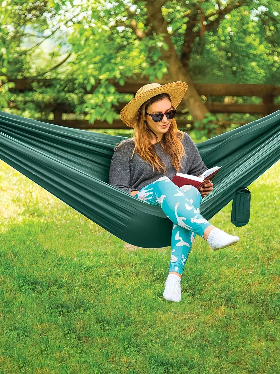 Nylon Camping Hammock Chair - Double Or Single Sizes W/Tree Straps And Attached Carry Bag - Portable for Travel/Backpacking/Beac