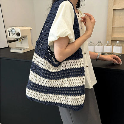 Wool Plush Woven Women Shoulder Bags Ladies Stripe Designer Knitted Braid Handbags Tote Summer Beach Shopper Purses