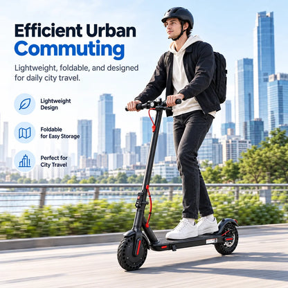 350W Motor E-Scooter 19MPH Max Speed 18 Miles Range Foldable Electric Scooter 8.5" Solid Tires APP Control Dual LED Lights Uphill