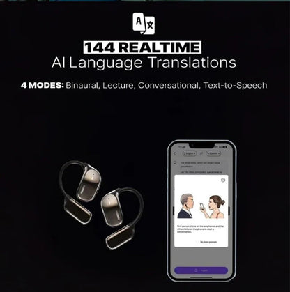 UYUXIO AI Language Translation Earbuds Real Time LCD Touch Screen Open Ear Wireless Headphone with 144 Language for Business