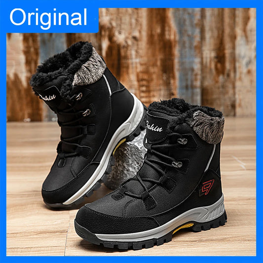 Men Snow Boots Winter Warm Plush Trendy Lace Up Cold Resistance Boots Outdoor Hiking Thick Soled Wear-resistant Sports Boots Man