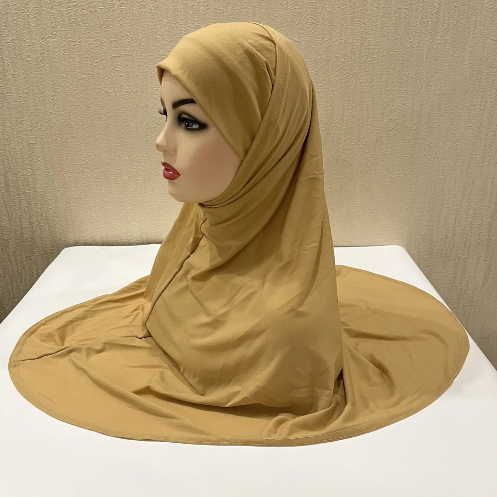 H292 Plain Two Pieces Large size muslim hijab with chin part top quality amira pull on islamic scarf hot sell headscarf