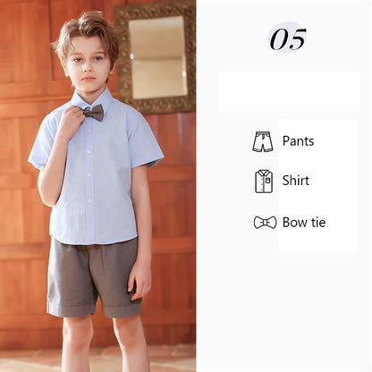 Children Summer Kindergarten School Uniforms Girls Pleated Skirts JK Suit Boys Shirt Shorts Bowtie Wedding Performance Costume