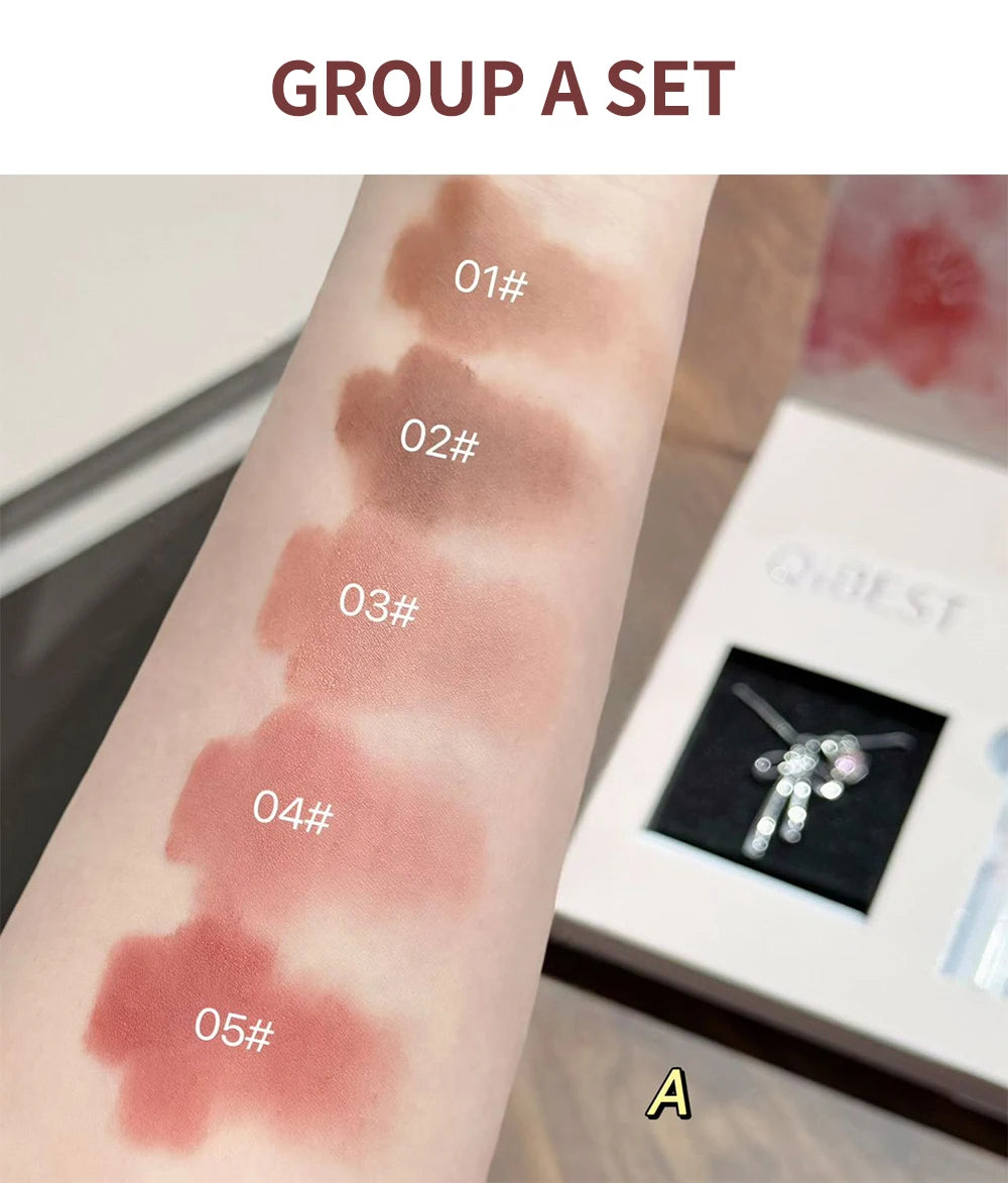 QIBEST 6Pcs/Box Matte Lipstick Sets And Mirror Watery Lip Glaze Lasting Lip Makeup Sets Moisturizing Lipgloss Necklace Gift