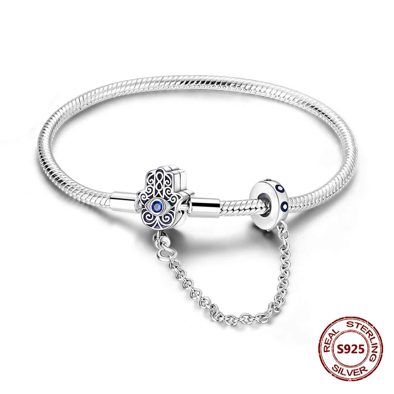 Silver 925 Bracelet Original Bracelets Colorful Zircon Heart Flower Cat Snake Chain For DIY Charms 17-20CM Luxury Jewelry Gifts