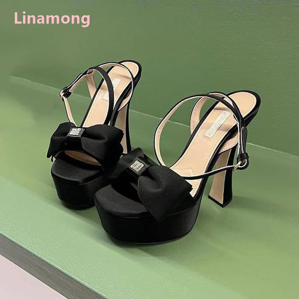 Slik Butterfly-knot Platform Fashion Sandals For Female Women Round Toe Luxury Elegant Design Ankle Buckle Strap Sexy Shoes