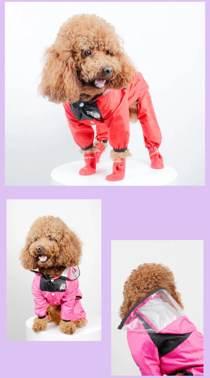 Pet Dog Raincoat Transparent Hooded Jumpsuit Dogs Waterproof Coat Water Resistant Clothes for Dogs Cats Jacket Pet Supplies