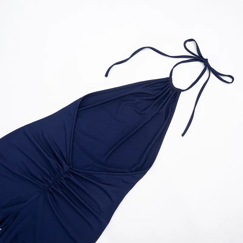 FAGADOER Sexy Solid Color Bodycon Jumpsuits Women Halter Sleeveless Backless Elasticity Romper Female Streetwear Overalls 2026