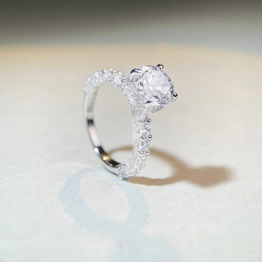 18K white gold and platinum PT950 moissanite diamond ring for women sterling silver 3 carat four-claw diamond ring for wedding