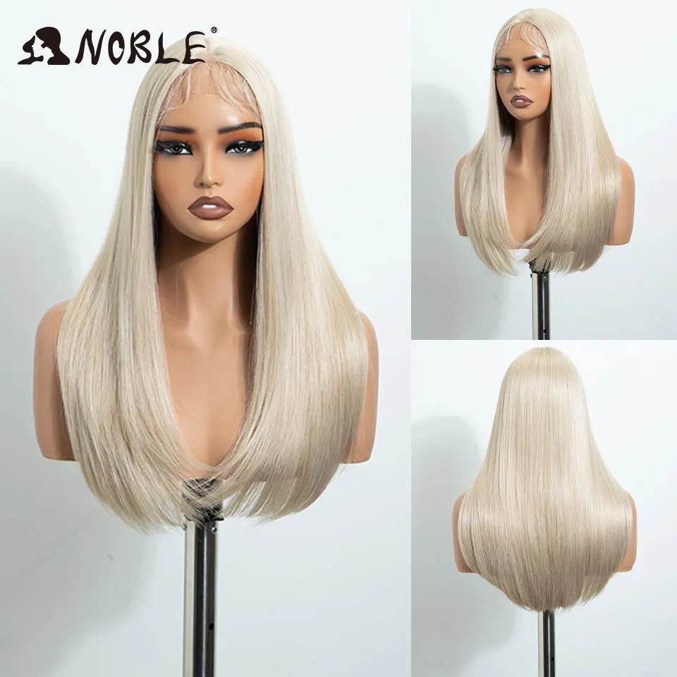 Noble Synthetic Lace Front Wig 22 Inch Straight Baby Hair Bob Wig Platinum Blonde Lace Front Wig Cosplay Glueless Wigs For Women