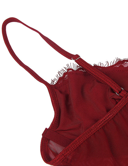 Comeondear Plus Size Crotch Open Bodysuits Red High Quality Lace Splicing Teddy With Underwire Sexy Jumpsuits Overalls for Women
