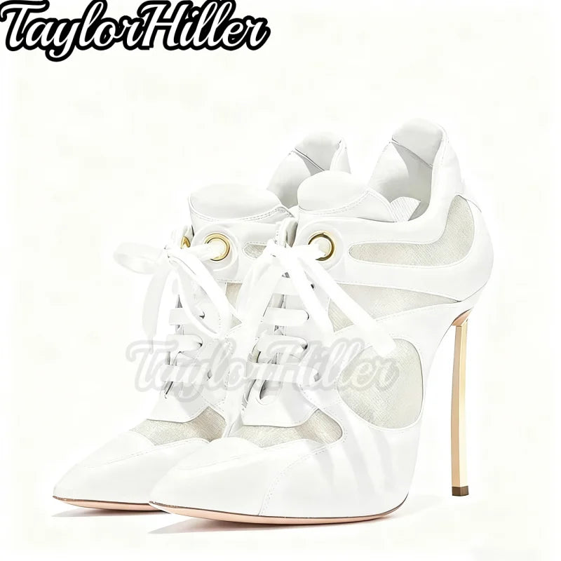 Mixed Color Lace Up Short Boots Women Fashion Patchwork Sport Sneakers High Heels Autumn Winter Boots Women Deisgner Shoes 2026