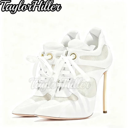 Mixed Color Lace Up Short Boots Women Fashion Patchwork Sport Sneakers High Heels Autumn Winter Boots Women Deisgner Shoes 2026
