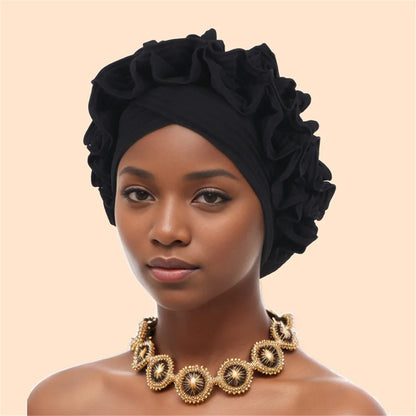 Ruffled Turban Cap Women's Head Wraps Soft Comfortable Headscarf Bonnet Lady Soild Color Headgear
