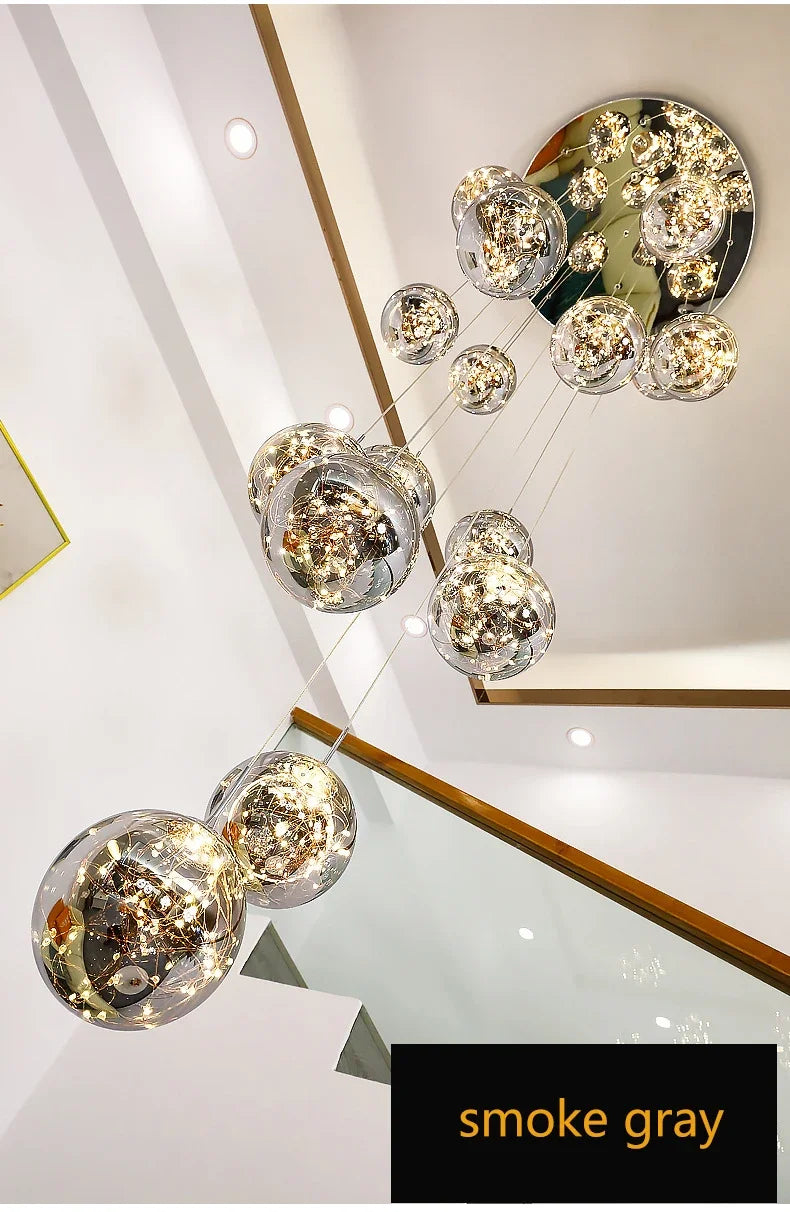 Starry Sky Staircase Lamp Long Chandelier Nordic Design Duplex Corridor Light Luxury Creative Pendant Lights Apartment Hall