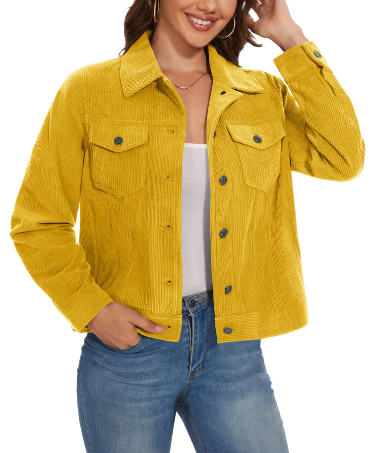 TACVASEN Fashion Corduroy Cargo Jackets Womens Button-Down Soft Warm Casual Outwear Lightweight 4 Pockets Outdoor Workwear Coats
