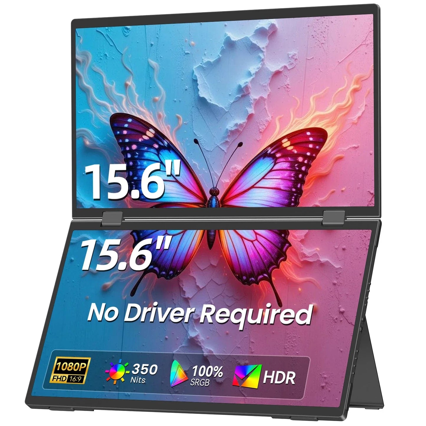 UPERFECT 15.6" Stacked Foldable Dual Monitor FHD 100% SRGB Laptop Screen Extender IPS HDR Travel Portable Monitor for Laptop PC Windows Mac OS Built-in Kickstand